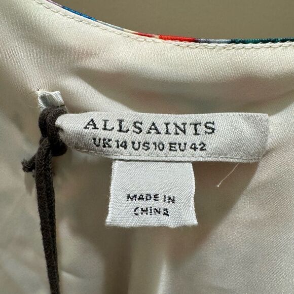 Allsaints ASilk Blend Midi Slip Dress Asymmetric Hem Multicolor Size 10‎ - Picture 13 of 16
